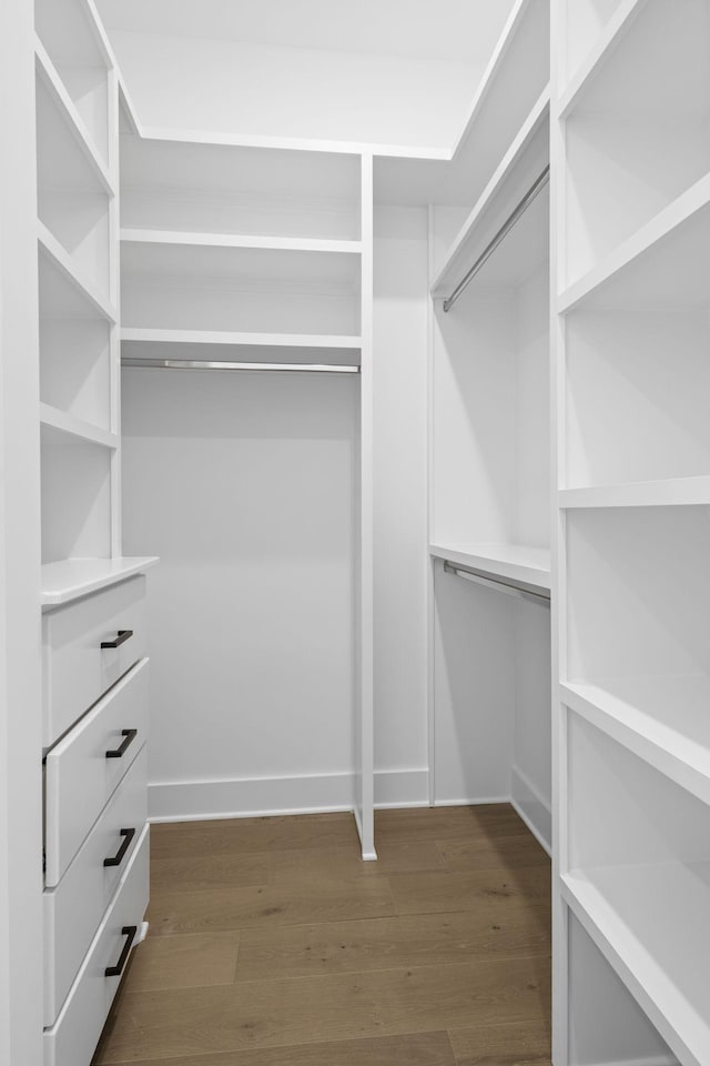 walk in closet featuring dark wood-style flooring