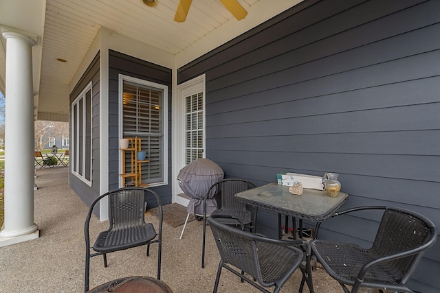 view of patio featuring a ceiling fan