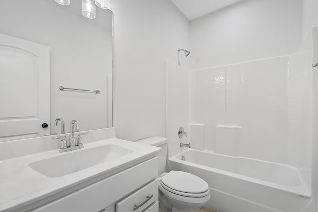 full bathroom featuring shower / bath combination, vanity, and toilet