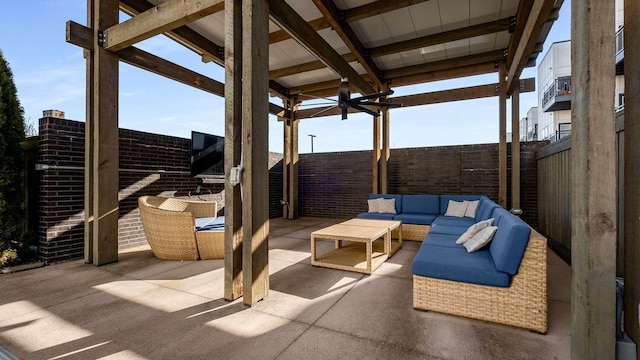 view of patio / terrace with outdoor lounge area and a fenced backyard