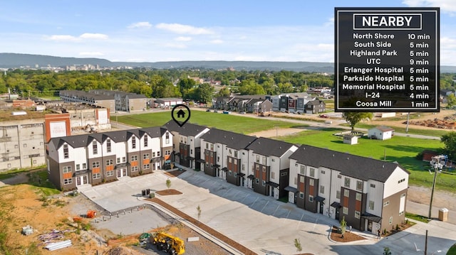 birds eye view of property featuring a residential view and a mountain view