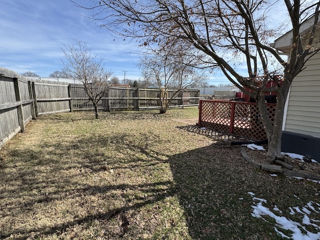 view of yard with a fenced backyard