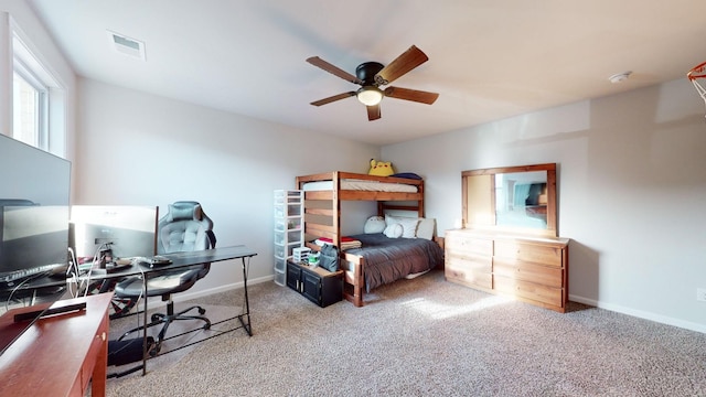 bedroom with carpet, visible vents, and baseboards