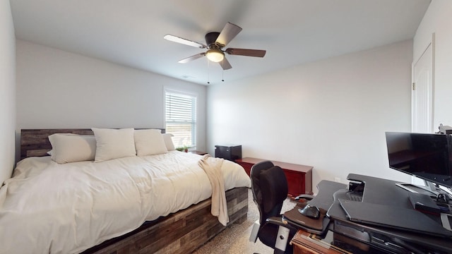 bedroom featuring visible vents and a ceiling fan