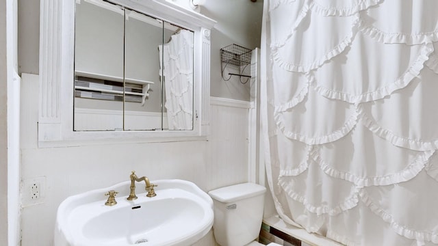 bathroom featuring wainscoting, a sink, and toilet