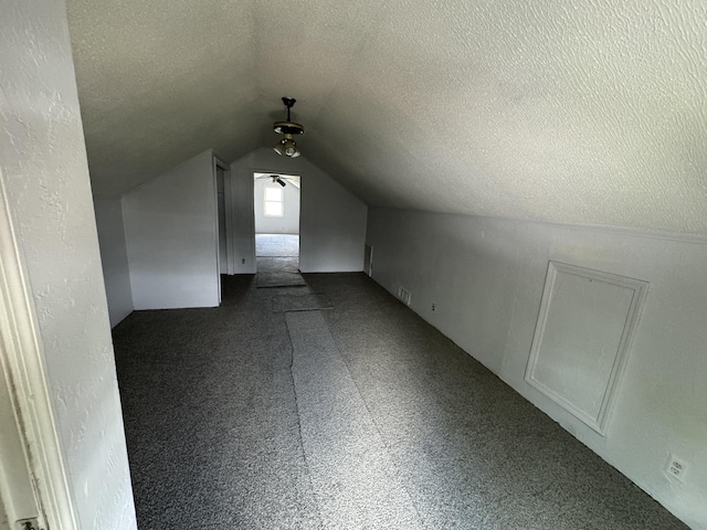612 W Main St, Watertown, TN 37184 - additional living space with dark carpet, a textured ceiling, and vaulted ceiling