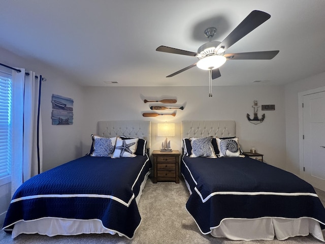 bedroom with carpet floors and ceiling fan