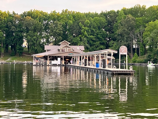 view of dock with a water view