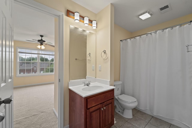 full bath featuring tile patterned flooring, visible vents, vanity, and toilet