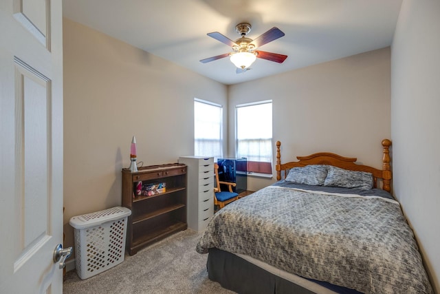 bedroom with carpet flooring and ceiling fan