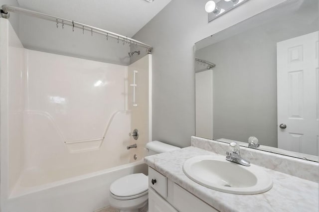 full bath featuring toilet, shower / tub combination, and vanity