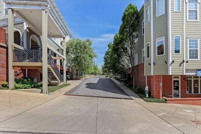 view of street featuring stairway