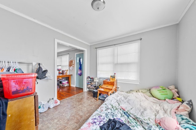 bedroom with ornamental molding