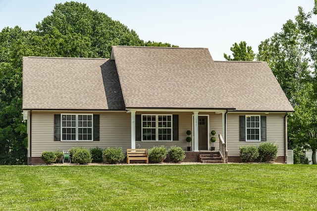 view of front facade with a front lawn and roof with shingles