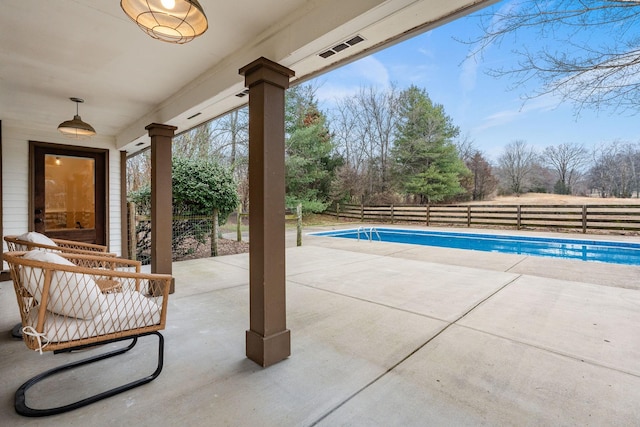 view of swimming pool with a patio, a fenced backyard, and a fenced in pool