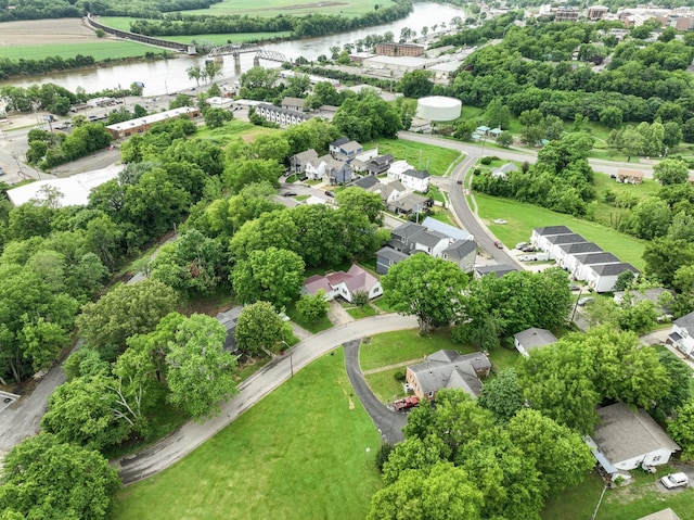 aerial view featuring a residential view and a water view