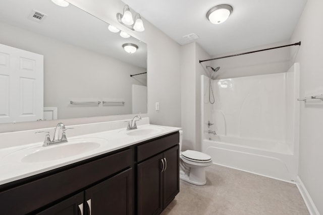 bathroom with  shower combination, visible vents, a sink, and toilet