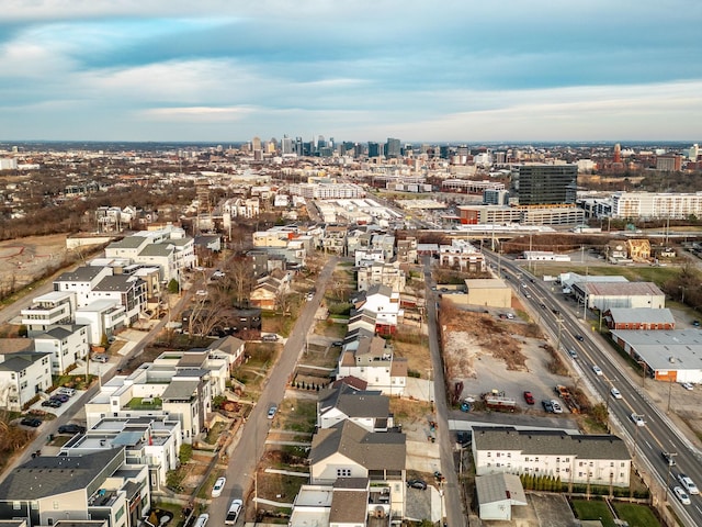 drone / aerial view with a view of city