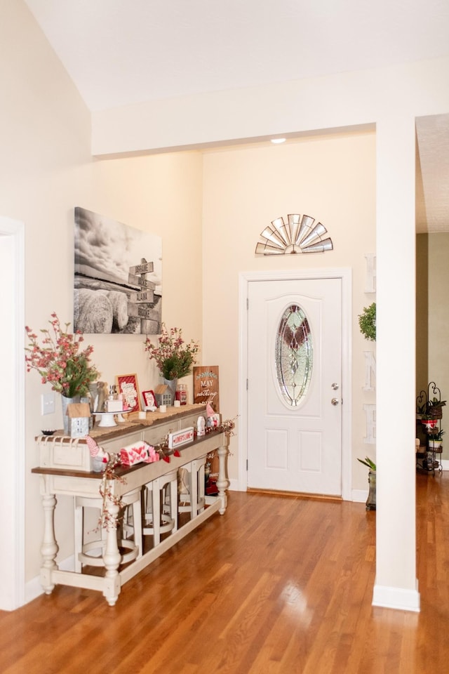 entrance foyer featuring wood finished floors and baseboards