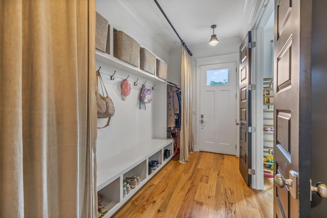 mudroom with light wood-style flooring