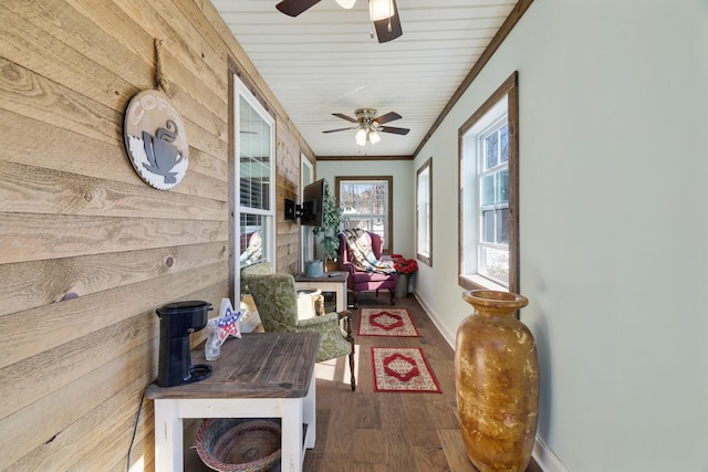 sunroom with ceiling fan