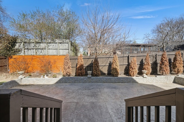 exterior space with a patio area and a fenced backyard