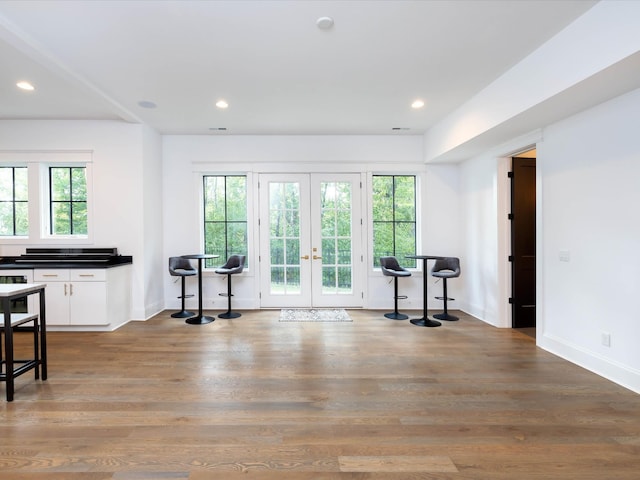 interior space featuring french doors, wood finished floors, and recessed lighting