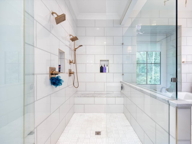 bathroom with a shower stall