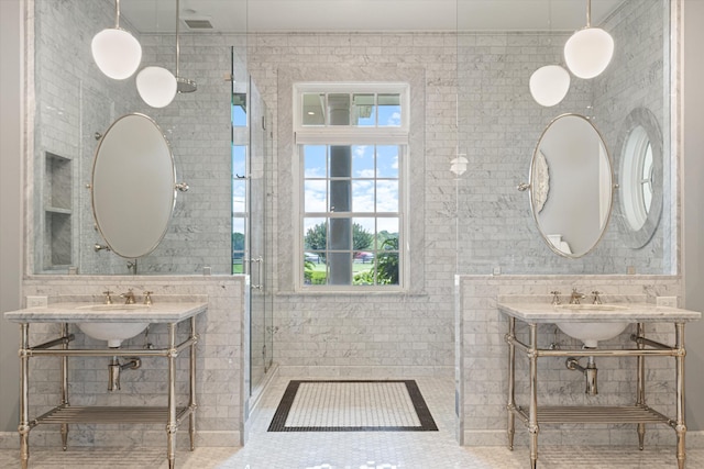 bathroom featuring tile walls and tile patterned floors