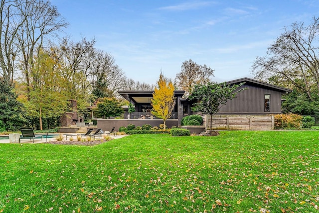 exterior space featuring a fireplace