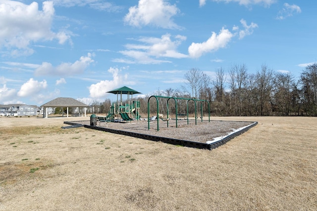 community playground with a yard and a gazebo