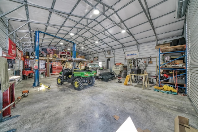 garage with metal wall