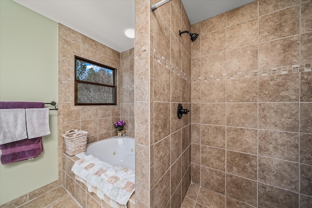 full bathroom featuring a whirlpool tub and tiled shower