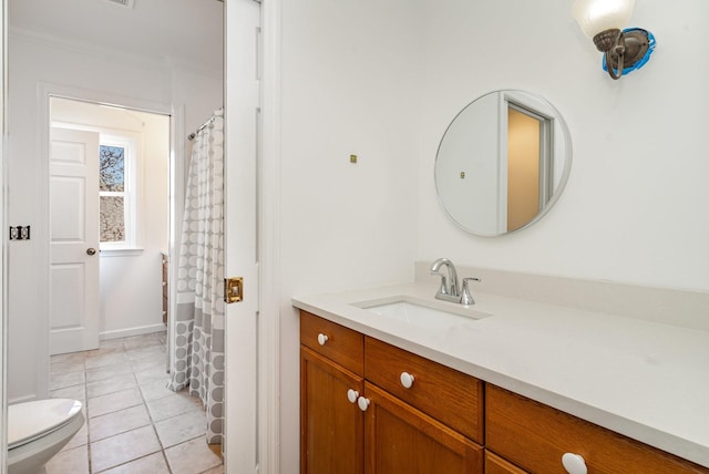 full bath featuring toilet, tile patterned floors, and vanity