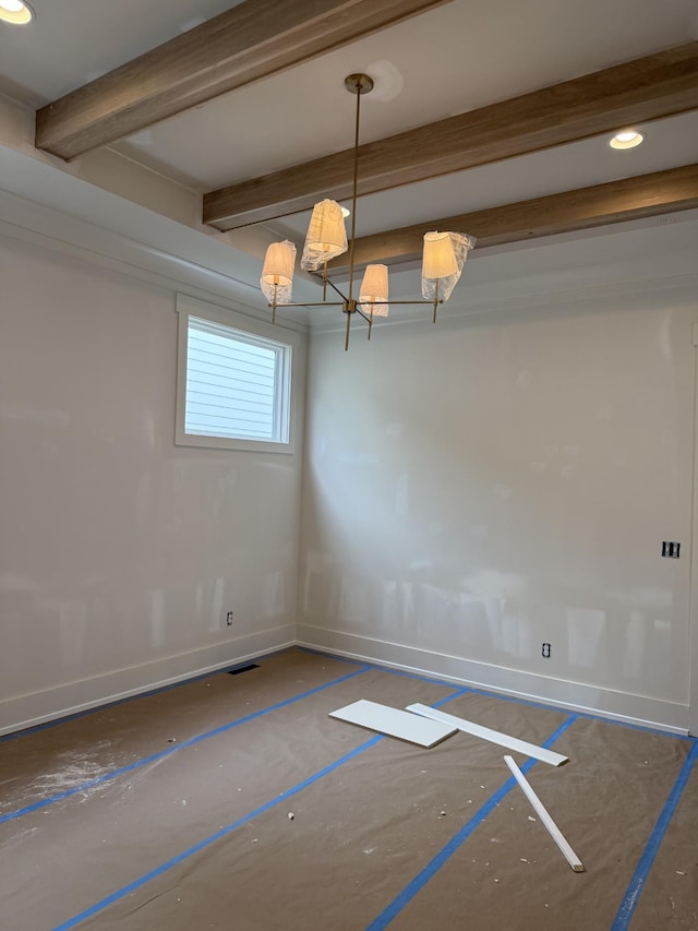 8007 Southvale Blvd, Franklin, TN 37064 - unfurnished room featuring beamed ceiling, baseboards, a chandelier, and recessed lighting