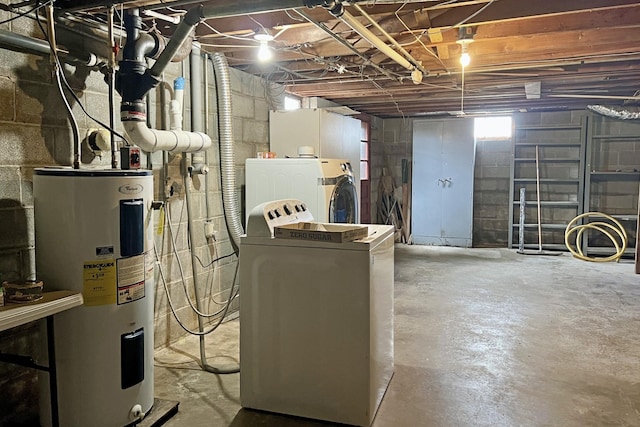 basement featuring electric water heater