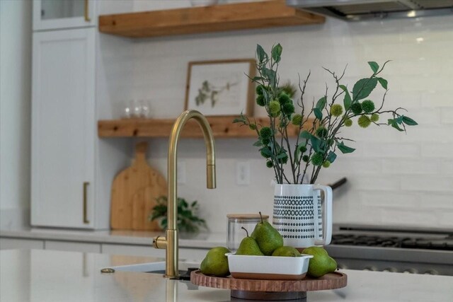 details with ventilation hood and white cabinetry