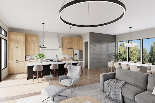 living area with light wood-style flooring