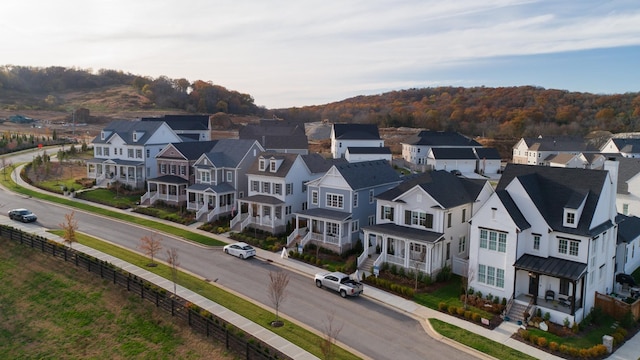 birds eye view of property with a residential view