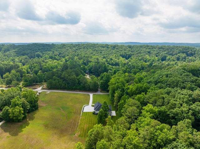 birds eye view of property featuring a view of trees