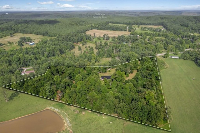 bird's eye view with a wooded view