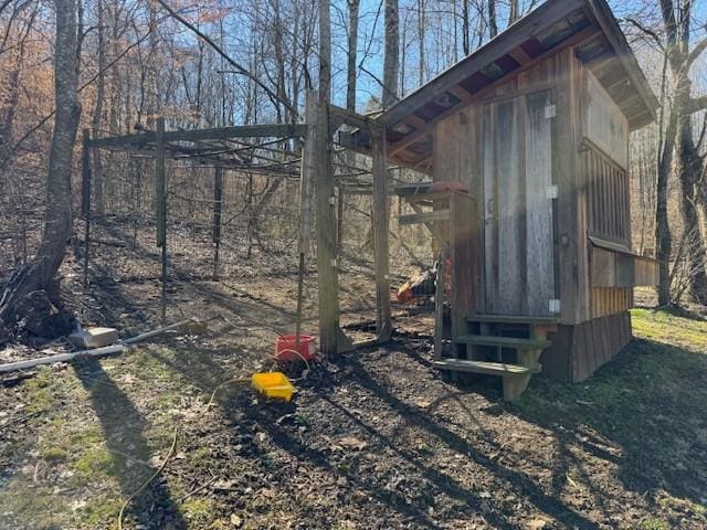 exterior space with an outbuilding