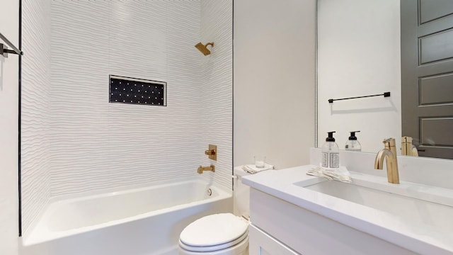 bathroom with shower / bath combination, vanity, and toilet