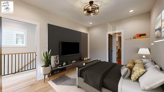 bedroom featuring light wood-style flooring and recessed lighting