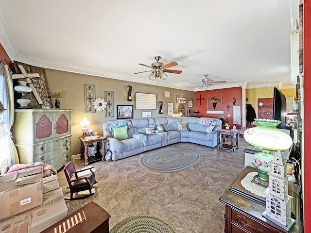 325 Davis Mill Rd, Elkton, KY 42220 - living area with crown molding and a ceiling fan