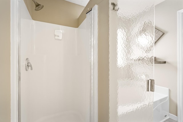 bathroom with a shower stall