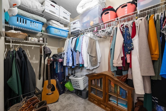 spacious closet featuring carpet flooring