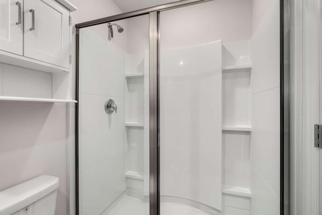 bathroom with toilet and a stall shower