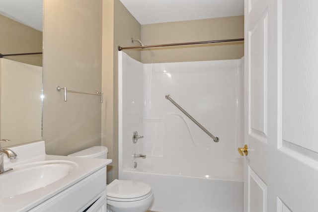 full bath with toilet, shower / bathing tub combination, and vanity