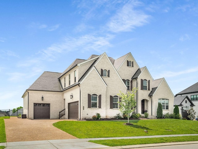 5562 Hardeman Springs Blvd, Arrington, TN 37014 - french country inspired facade featuring driveway, brick siding, a front yard, and central air condition unit